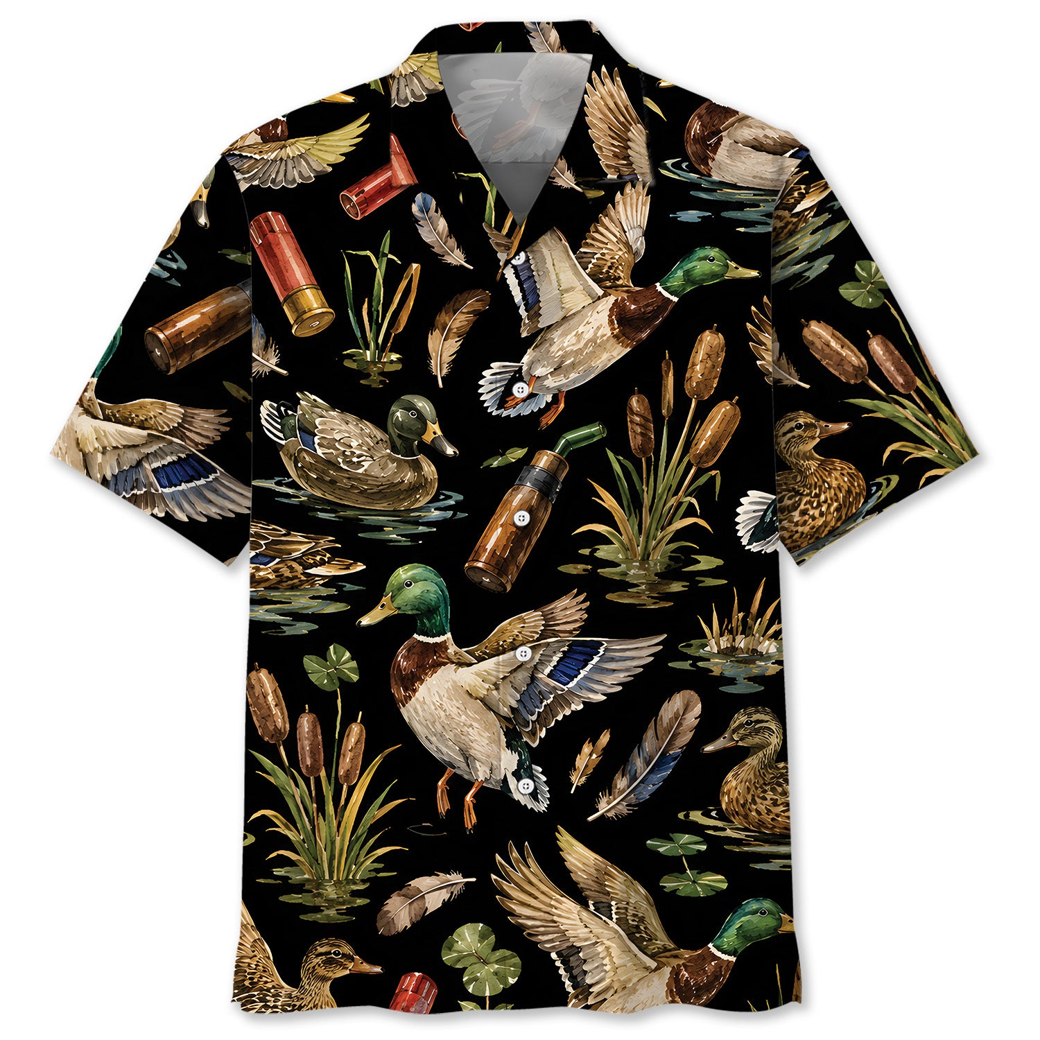 Duck Hunting Retro Black Hawaiian Shirt