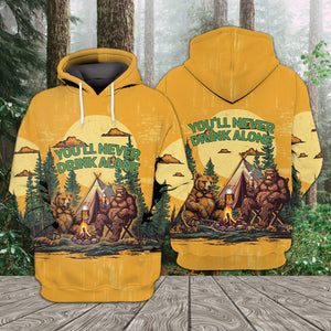 Bigfoot and Bear You'll Never Drink Alone All Over Print Shirt
