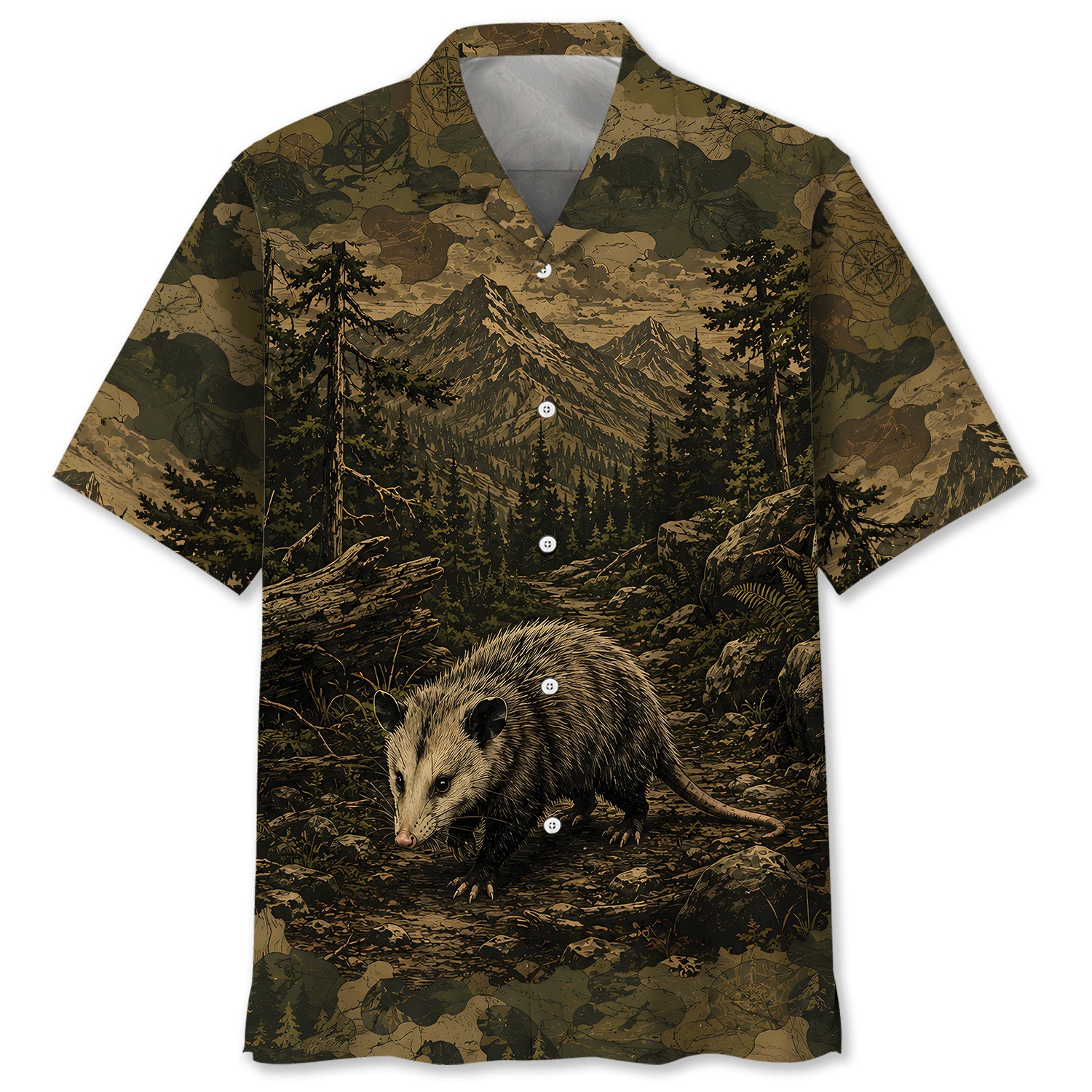 Opossum Forest Camouflage Dark Hawaiian Shirt