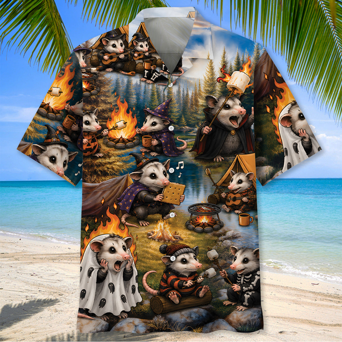 Vintage Possum Camping Hawaiian Shirt
