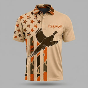 Custom Name Upland Pheasant Hunting Camouflage Style Men Polo Shirt