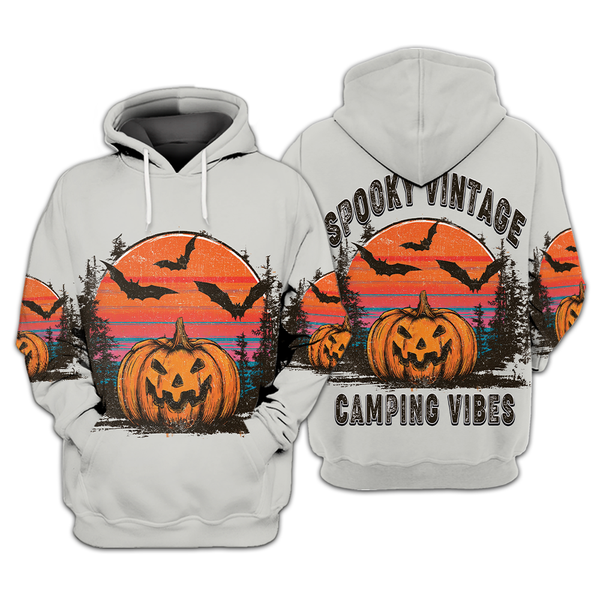Retro Spooky Vintage Camping Vibes Halloween All Over Print Shirt