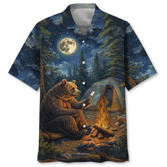 Grizzly Bear Sitting By The Campfire Hawaiian Shirt