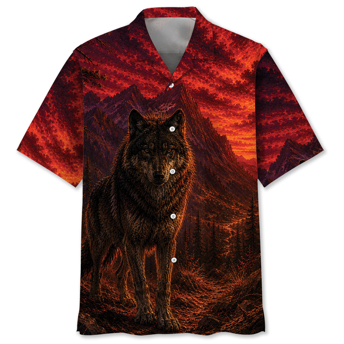 Wolf Hunting Burnt Sky Hawaiian Shirt
