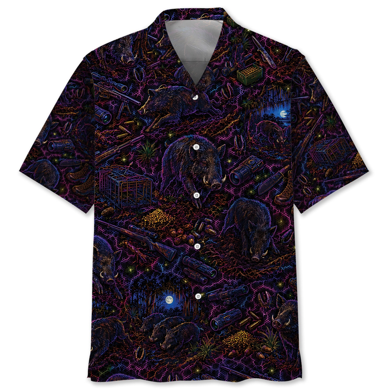 Midnight Feral Hog Neon Hawaiian Shirt