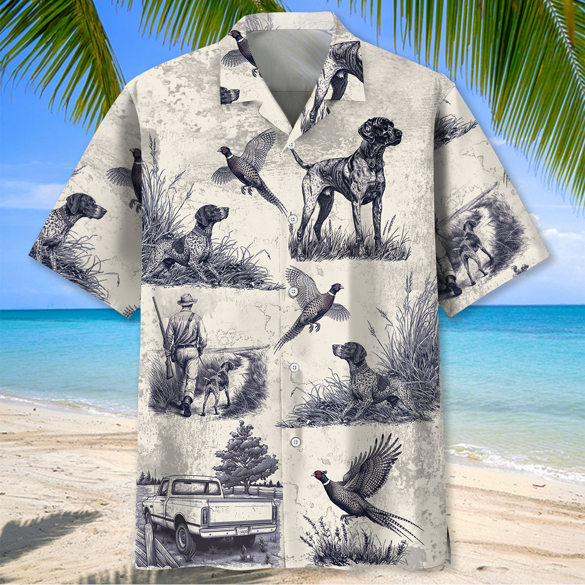 Retro Pheasant & Hunting GSP Dog Button Down Hawaiian Shirt