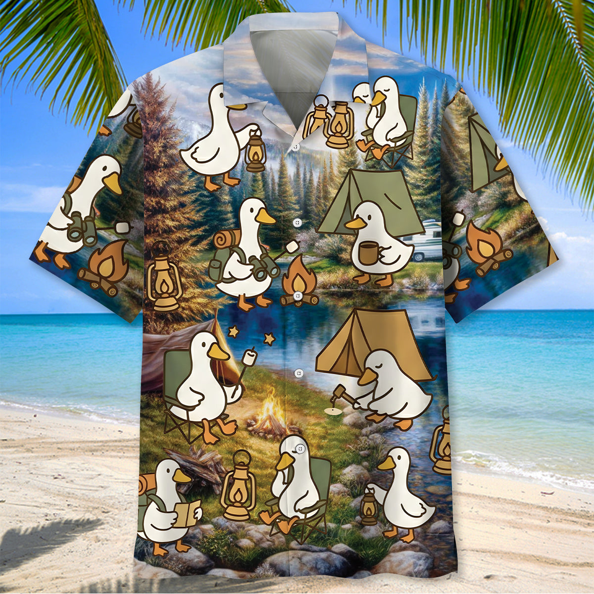 Funny Cute Goose Camping Hawaiian Shirt