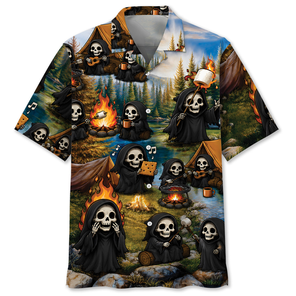 Vintage Grim Reaper Camping Hawaiian Shirt