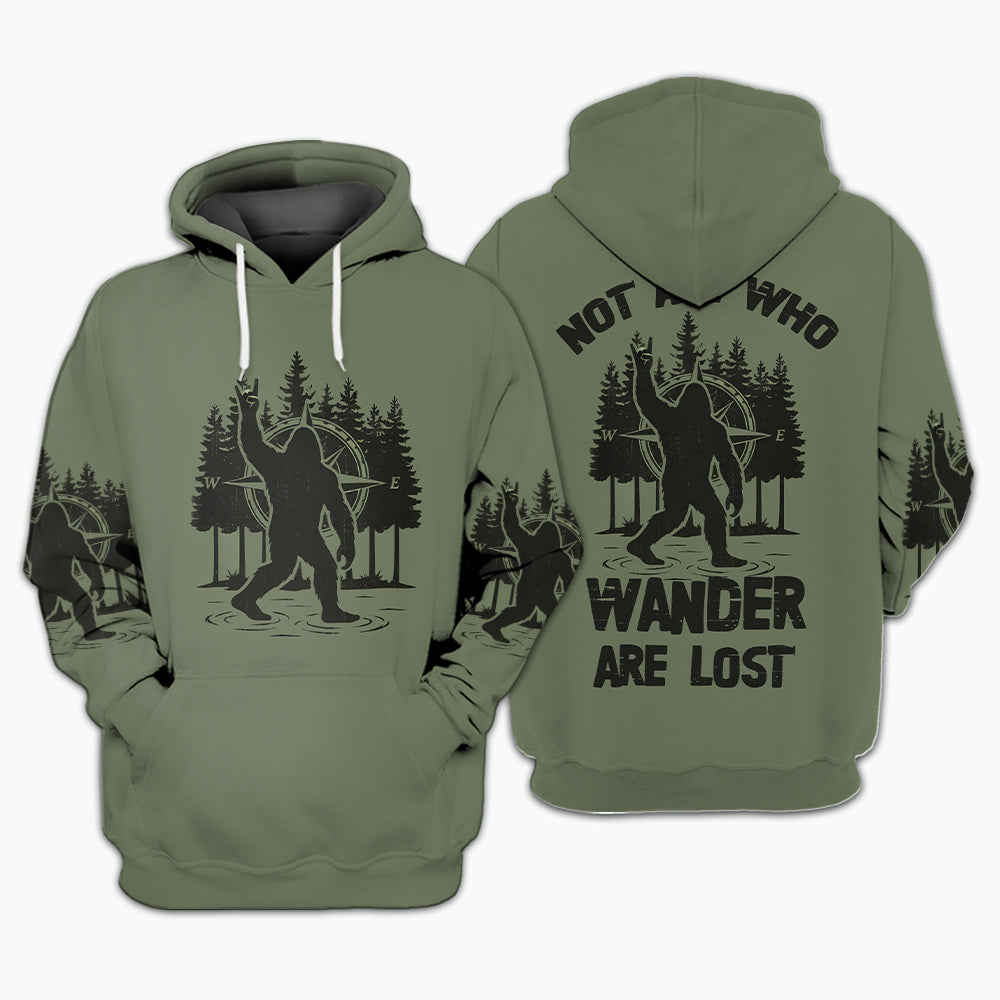 Not All Who Wander Are Lost Bigfoot Walking All Over Print Shirt