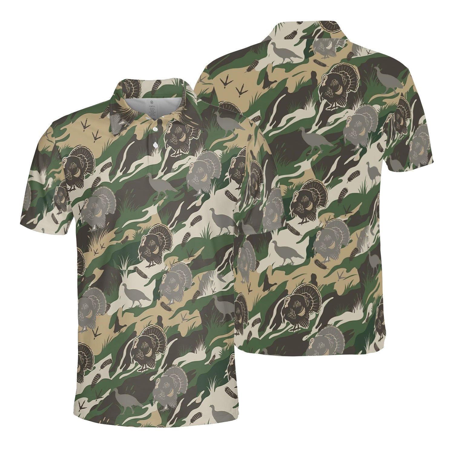 Outdoor Turkey Hunting Camo Print Graphic Polo For Men