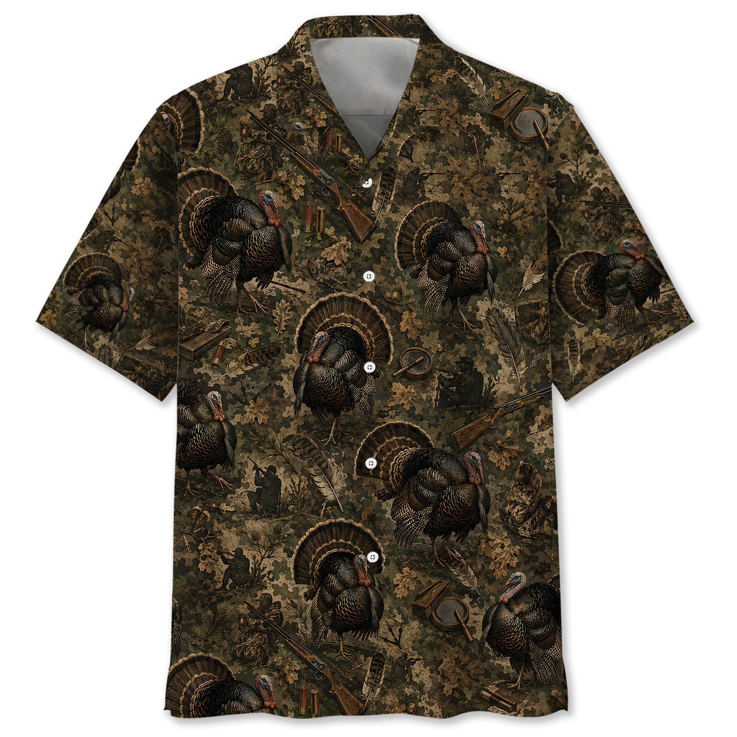 Vintage Turkey Hunter Camo Hawaiian Shirt