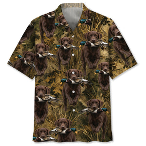 Camouflage Chocolate Labrador Retriever Running With Mallard Duck Hawaiian Shirt