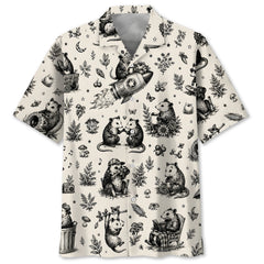Vintage Woodcut Opossum Activities Hawaiian Shirt