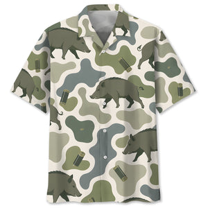 Hog Camouflage Hunting Funny Pattern Hawaiian Shirt