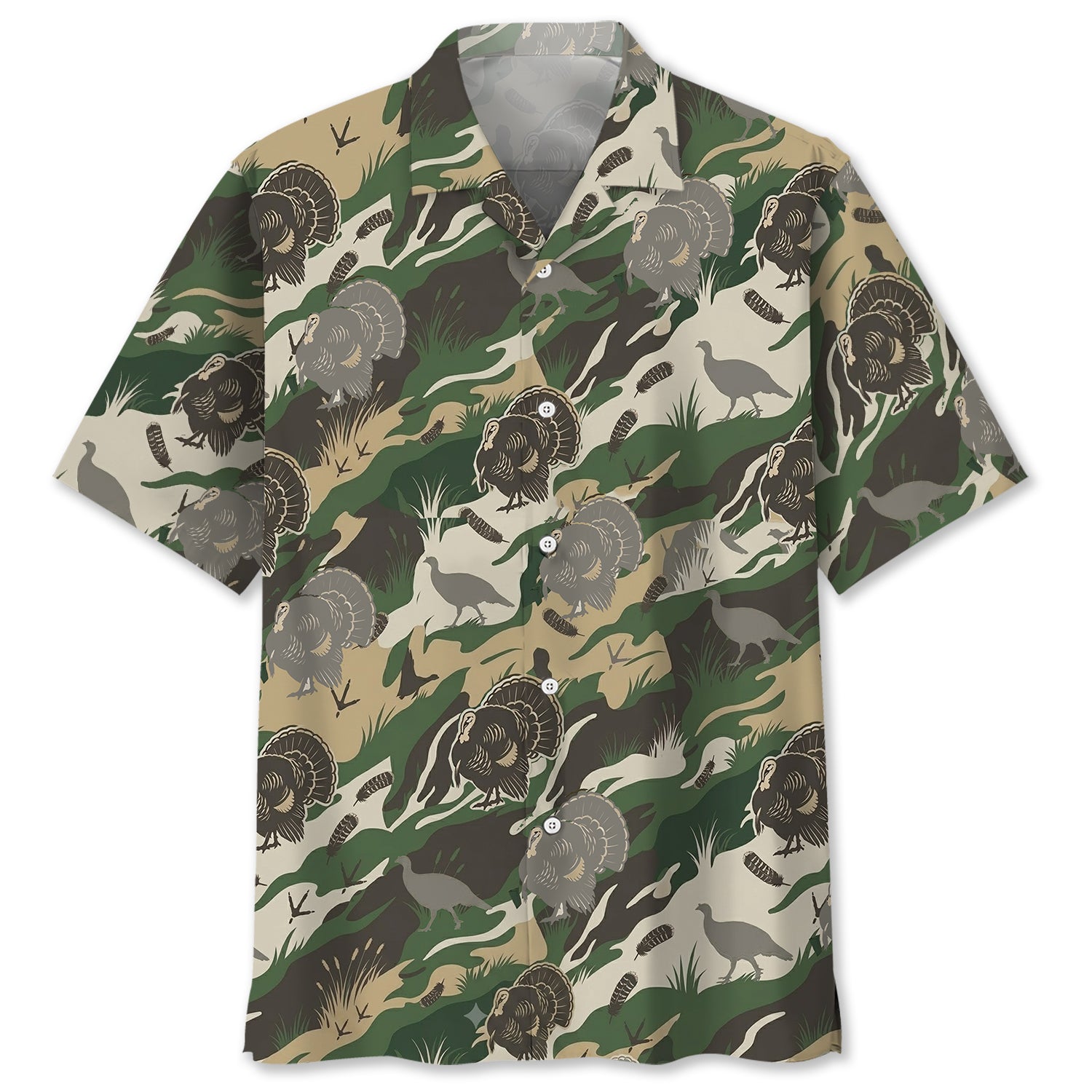Outdoor Turkey Hunting Camo Print Graphic Hawaiian Shirt