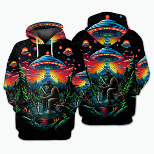 Bassquatch Bigfoot Fishing Forest All Over Print Shirt