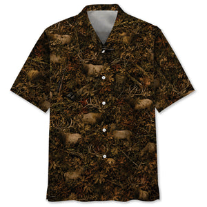 Elk Hunting Forest Camouflage Hawaiian Shirt