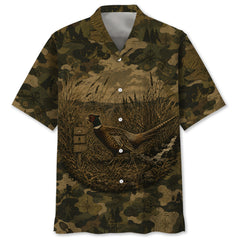 Pheasant Forest Camouflage Dark Hawaiian Shirt