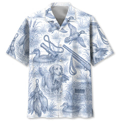 Blue and White Duck Hunting Hawaiian shirt