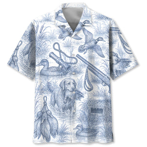 Blue and White Duck Hunting Hawaiian shirt