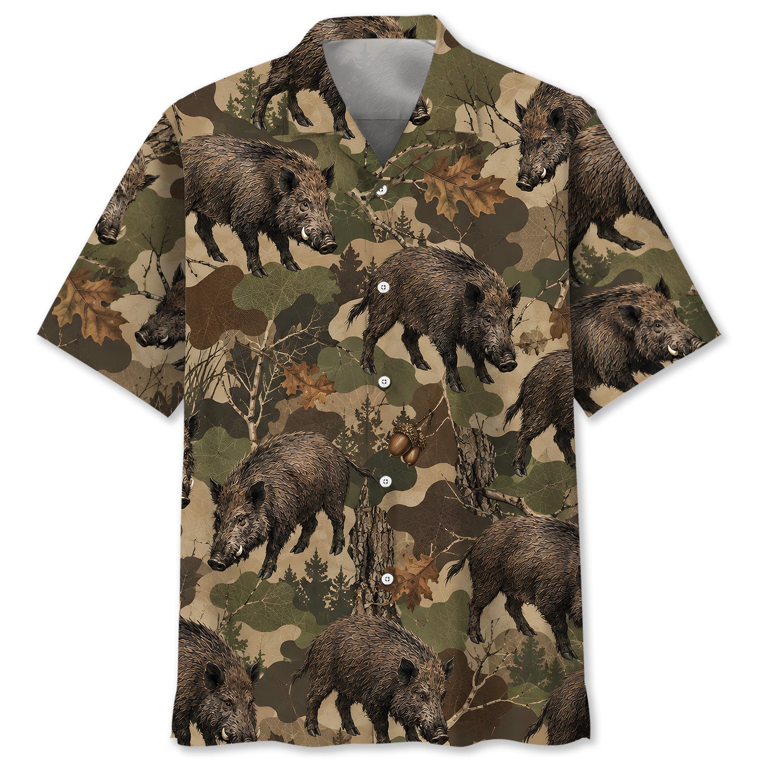 Feral Hog Woodland Hunting Camo Hawaiian Shirt