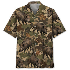 Feral Hog Woodland Hunting Camo Hawaiian Shirt