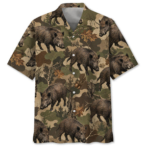 Feral Hog Woodland Hunting Camo Hawaiian Shirt