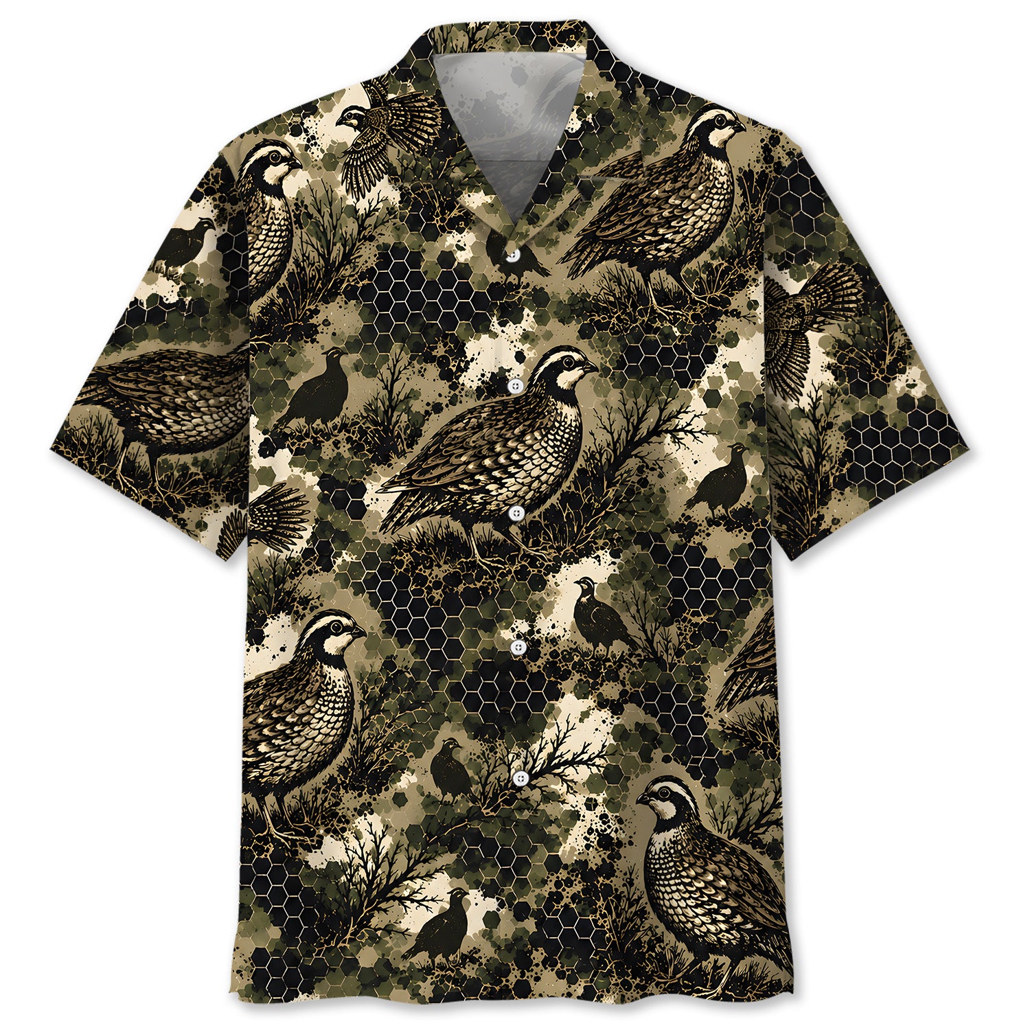 Tactical Hexagonal Quail Hunting Camo Hawaiian Shirt