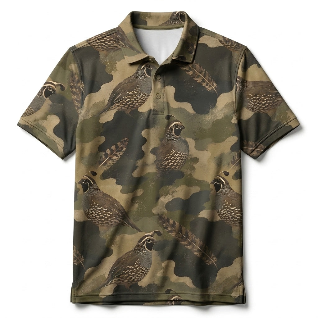 Quail Camouflage Graphic Pattern Men Polo Shirt