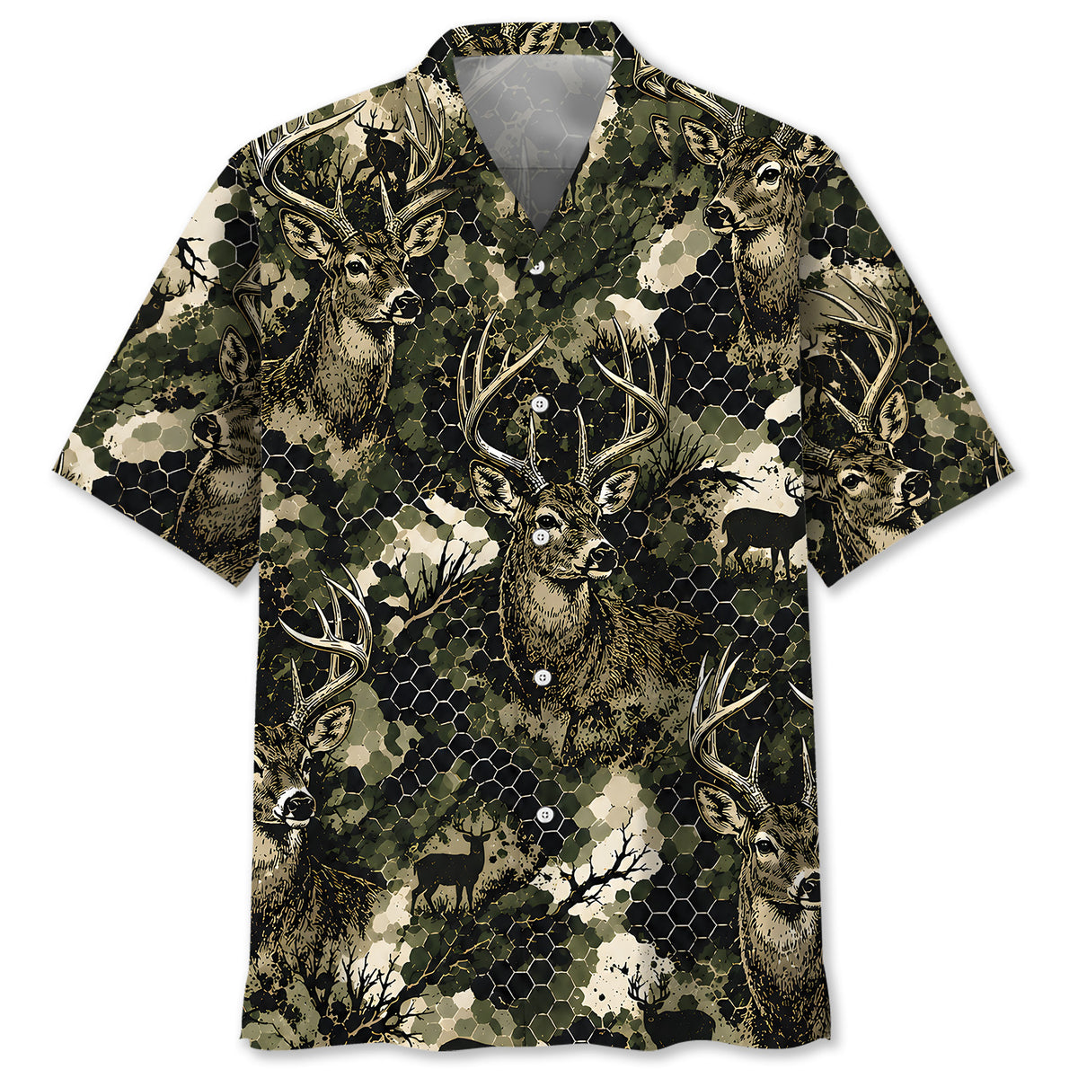 Tactical Hexagonal Deer Hunting Camo Hawaiian Shirt