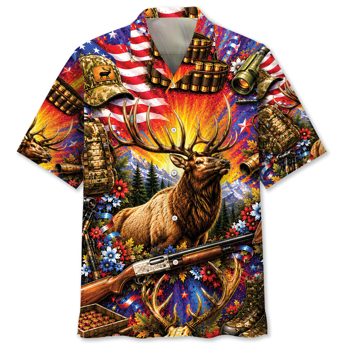 Colorful Elk Vintage Art Hawaiian Shirt