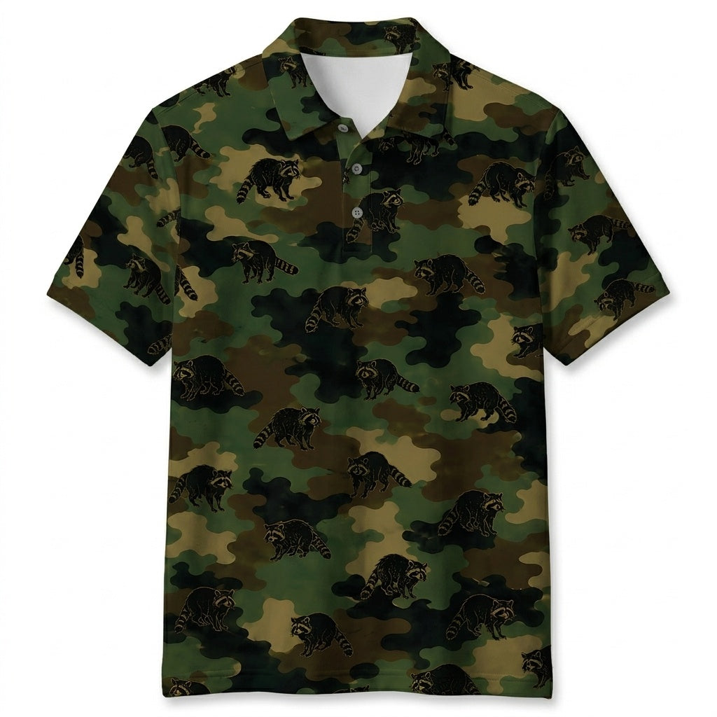 Raccoon Camouflage Millitary Men Polo Shirt
