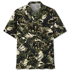 Tactical Hexagonal Wild Hog Hunting Camo Hawaiian Shirt