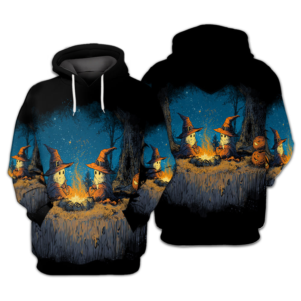 Spooky Pumpkin Campfire Night All Over Print Shirt