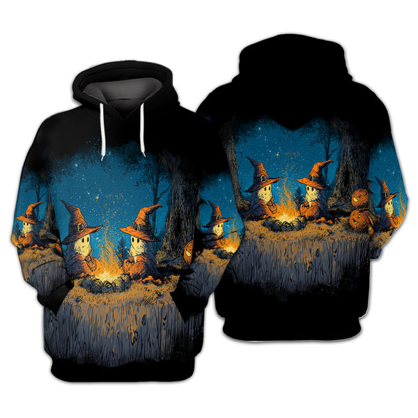 Spooky Pumpkin Campfire Night All Over Print Shirt