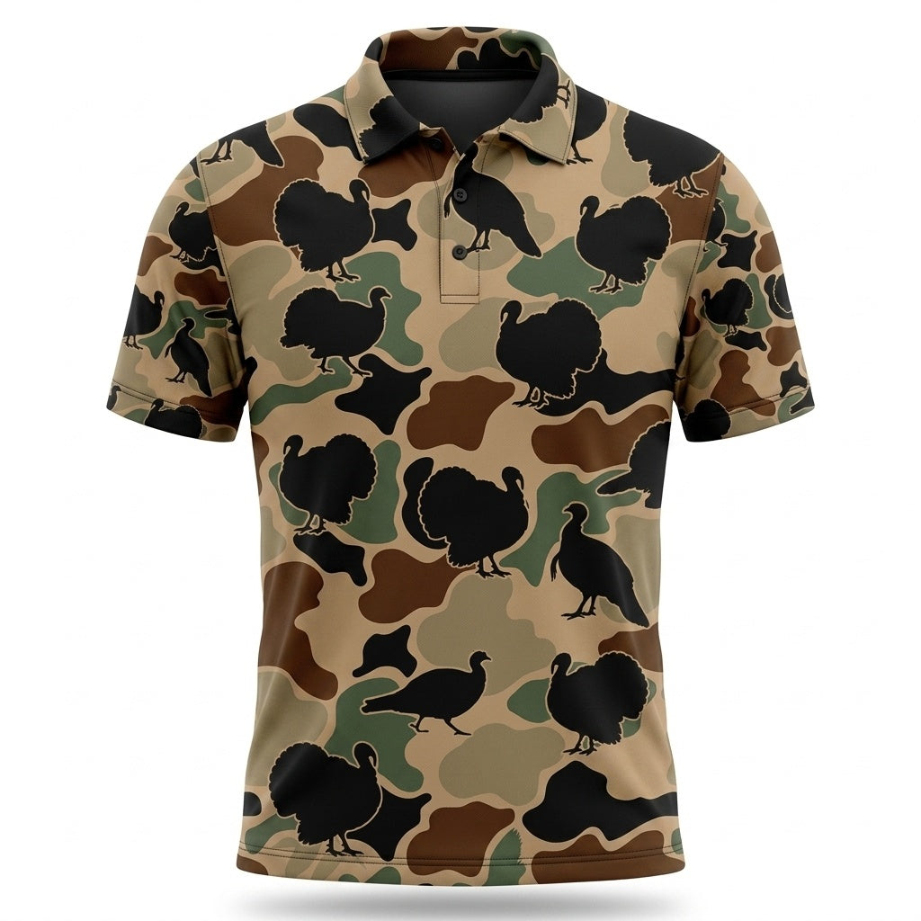 Wild Turkey Hunting Camouflage Pattern Men Polo Shirt