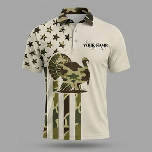 Custom Name Wild Turkey Hunting Camouflage Style Men Polo Shirt