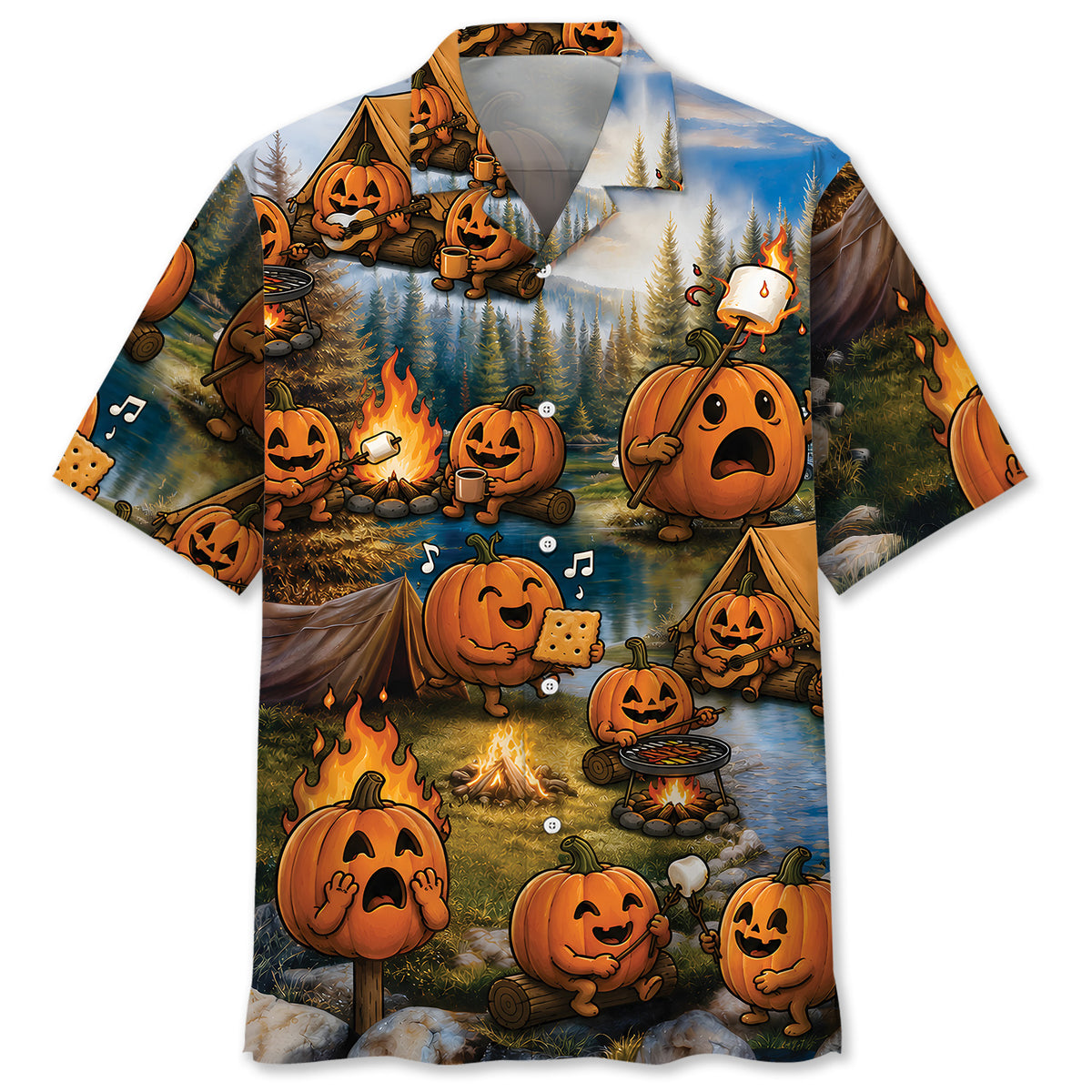Vintage Pumpkin Camping Hawaiian Shirt