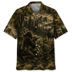 Bigfoot Moose Hunting Camouflage Funny Hawaiian Shirt