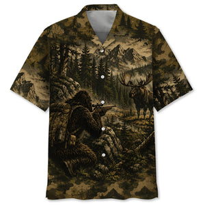 Bigfoot Moose Hunting Camouflage Funny Hawaiian Shirt