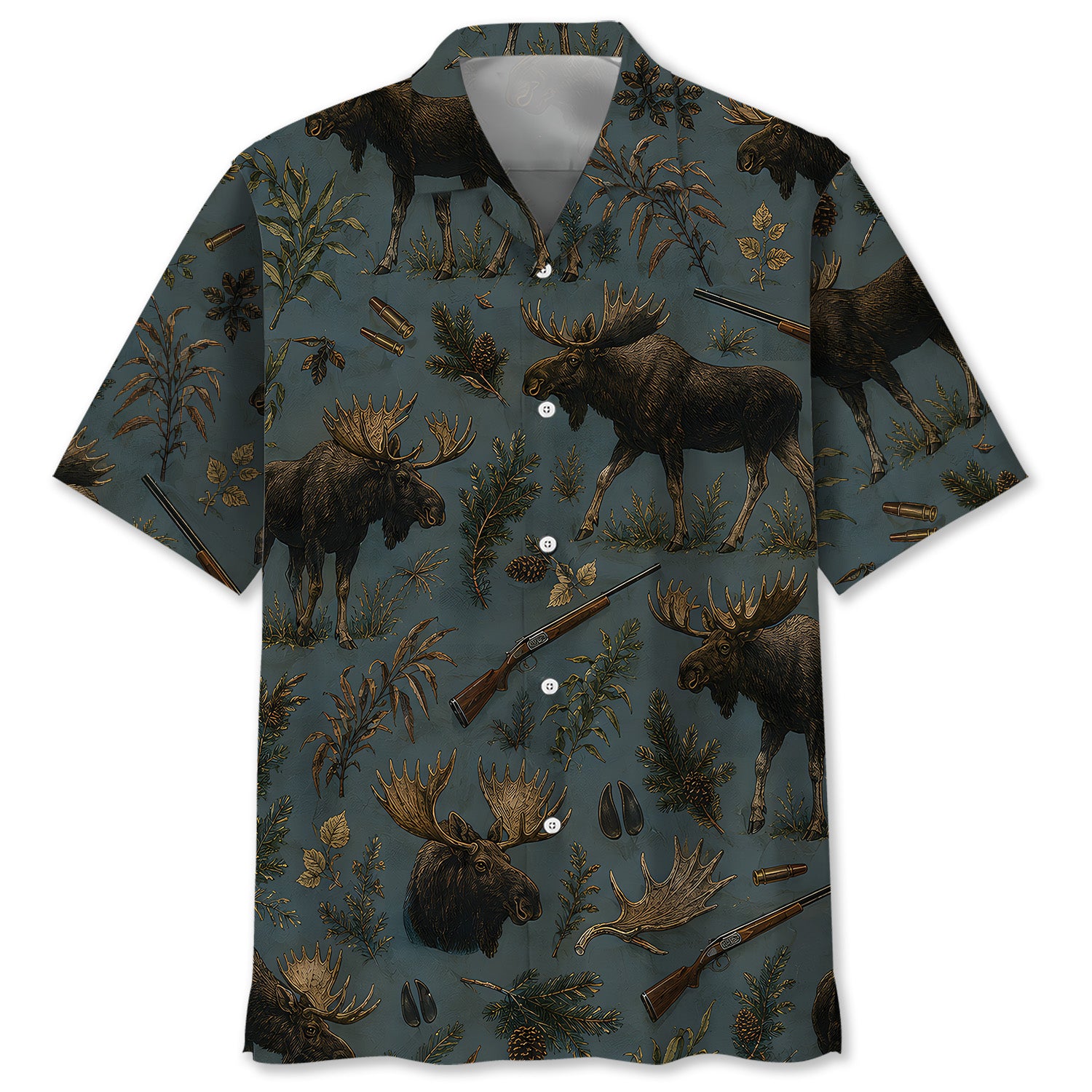 Vintage Slate Moose Hunt Hawaiian Shirt