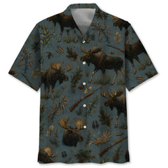 Vintage Slate Moose Hunt Hawaiian Shirt