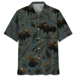 Vintage Slate Moose Hunt Hawaiian Shirt