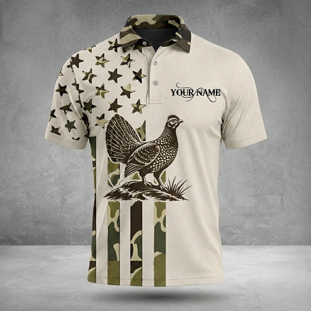 Custom Name Grouse Hunting Camouflage Style Men Polo Shirt