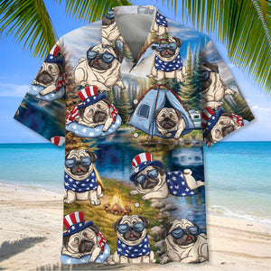 America Funny Pug Camping Hawaiian Shirt