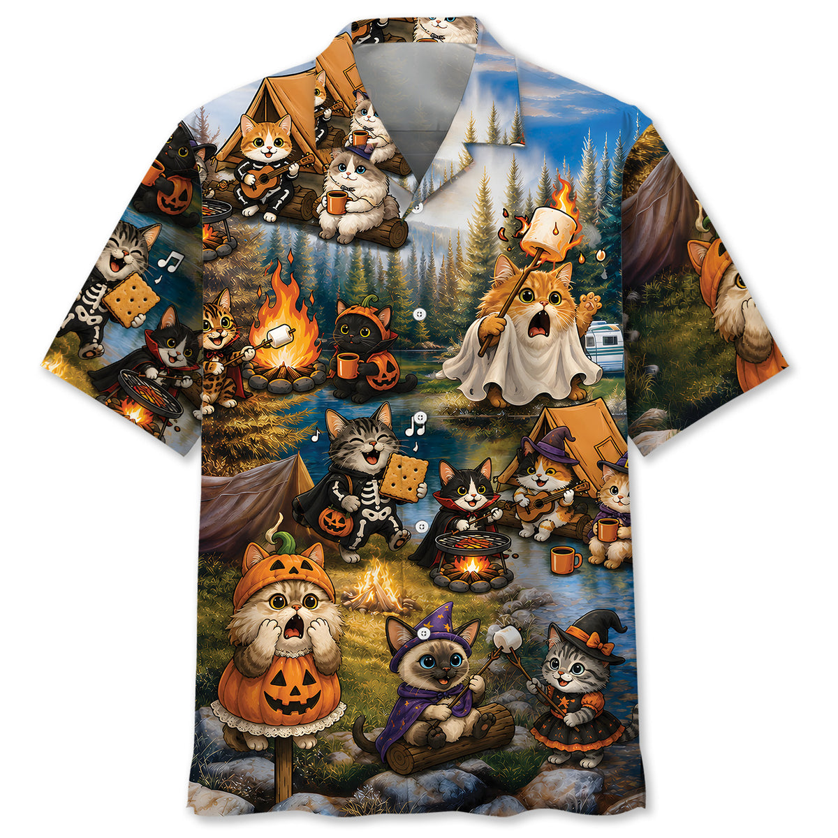 Vintage Cats Camping Hawaiian Shirt