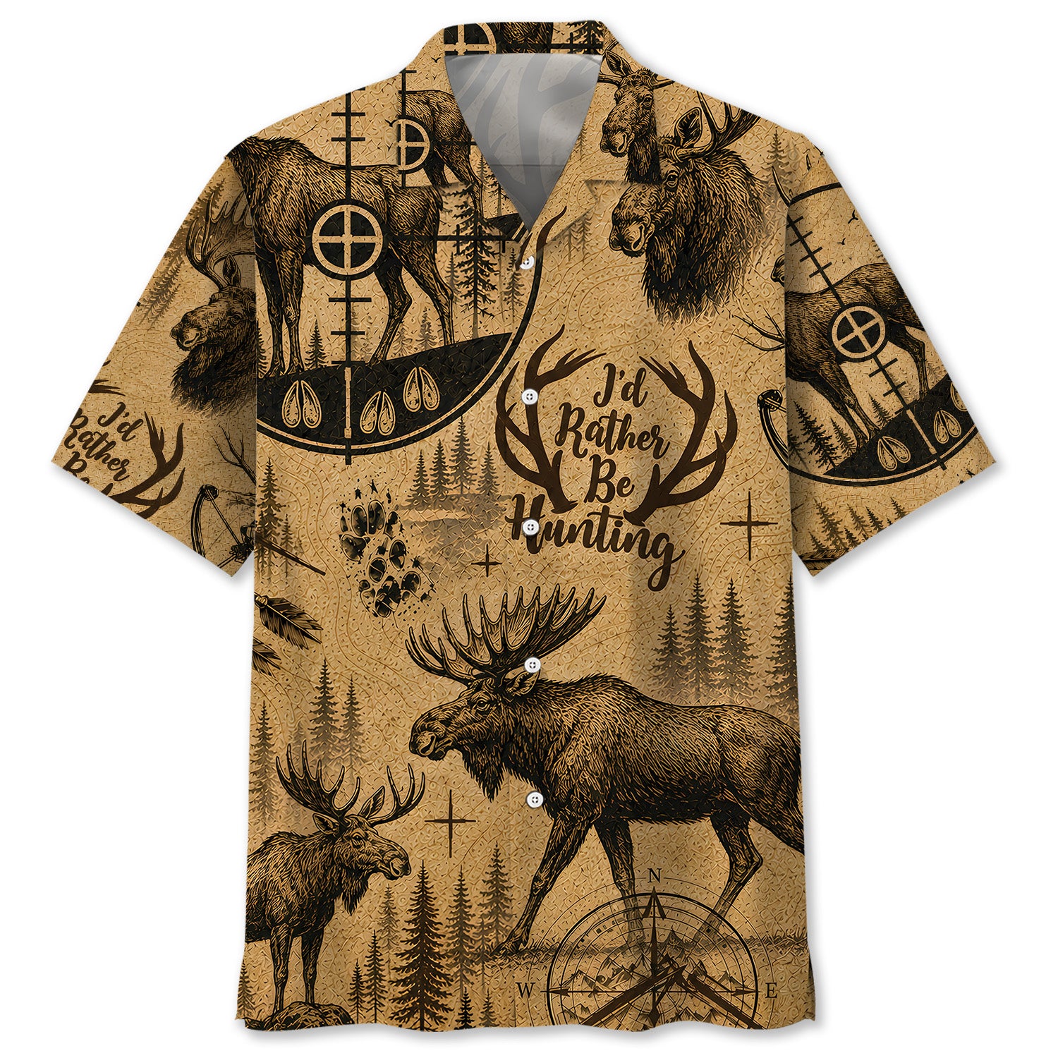 Moose Hunting I'd Rather Be Hunting Hawaiian Shirt