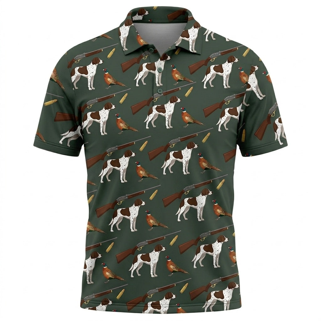 Vintage Hunting Dog & Pheasant Pattern Men Polo Shirt