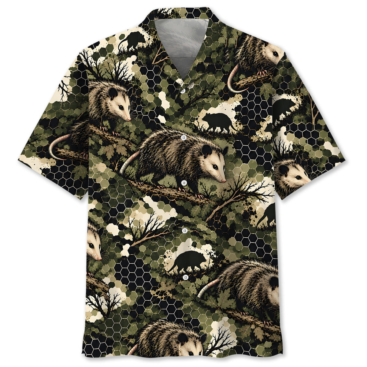 Tactical Hexagonal Opossum Camo Hawaiian Shirt