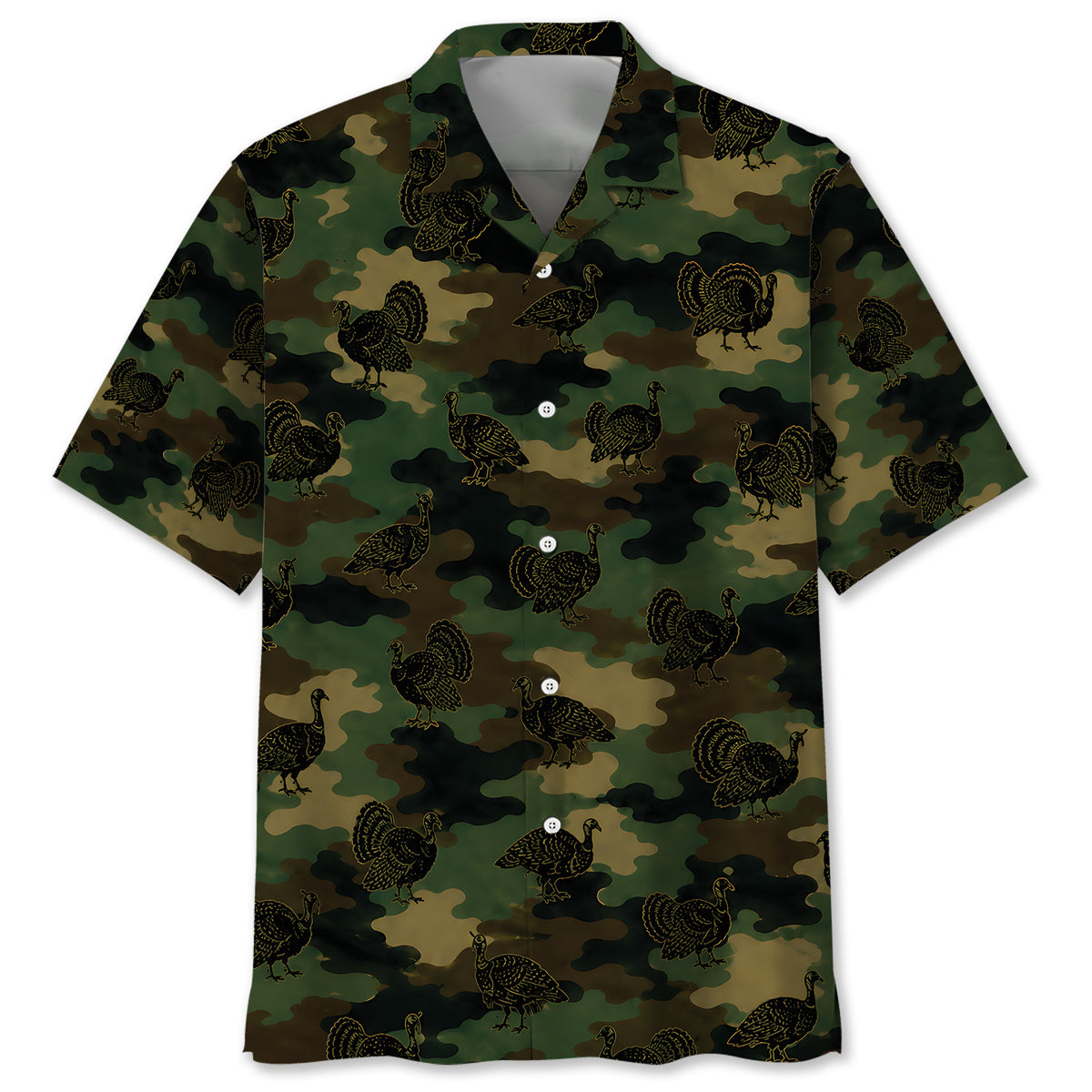 Wild Turkey Camouflage Millitary Hawaiian Shirt
